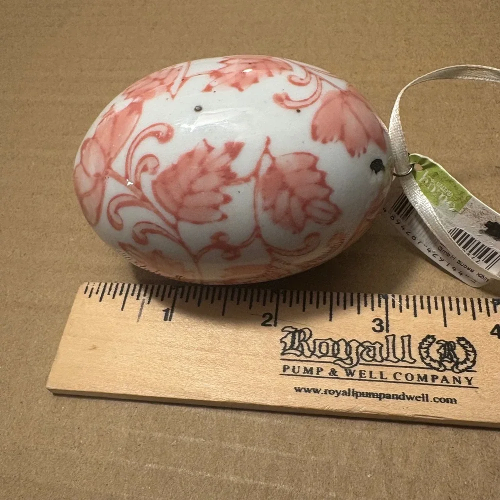 Galeria Home Ceramic Egg Ornament‎ Pink Floral Design Hanging